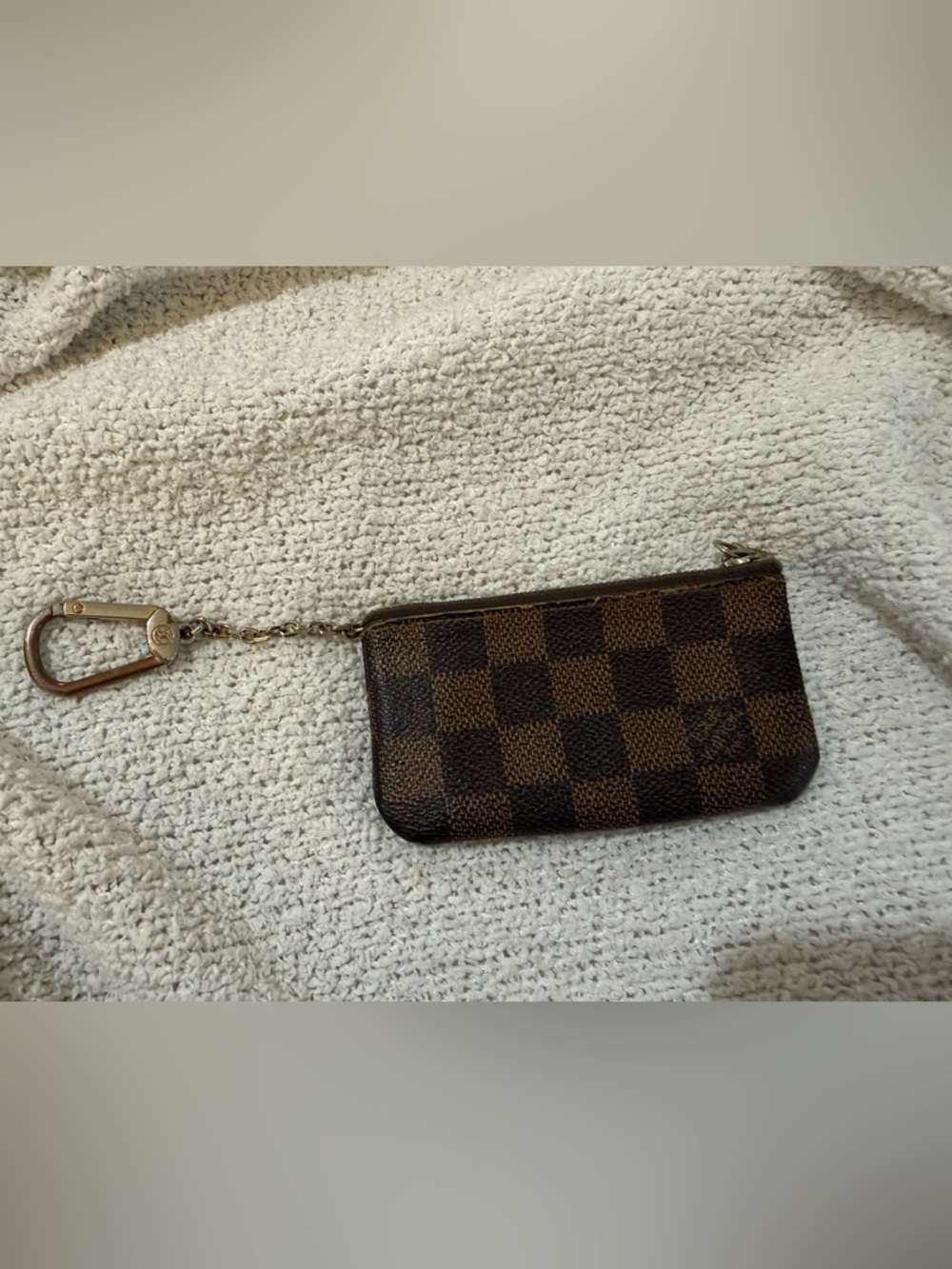 Louis Vuitton Damier Ebene Key Pouch with Gold Chain